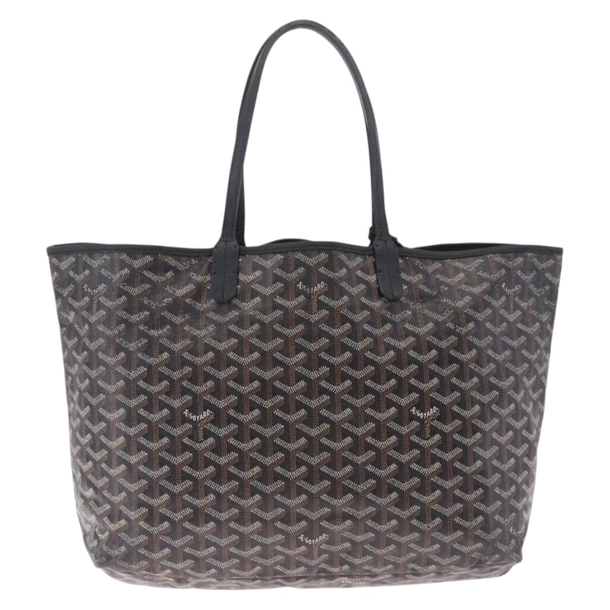 Goyard Herringbone Saint Louis PM Tote Bag PVC Black Silver Auth 215370