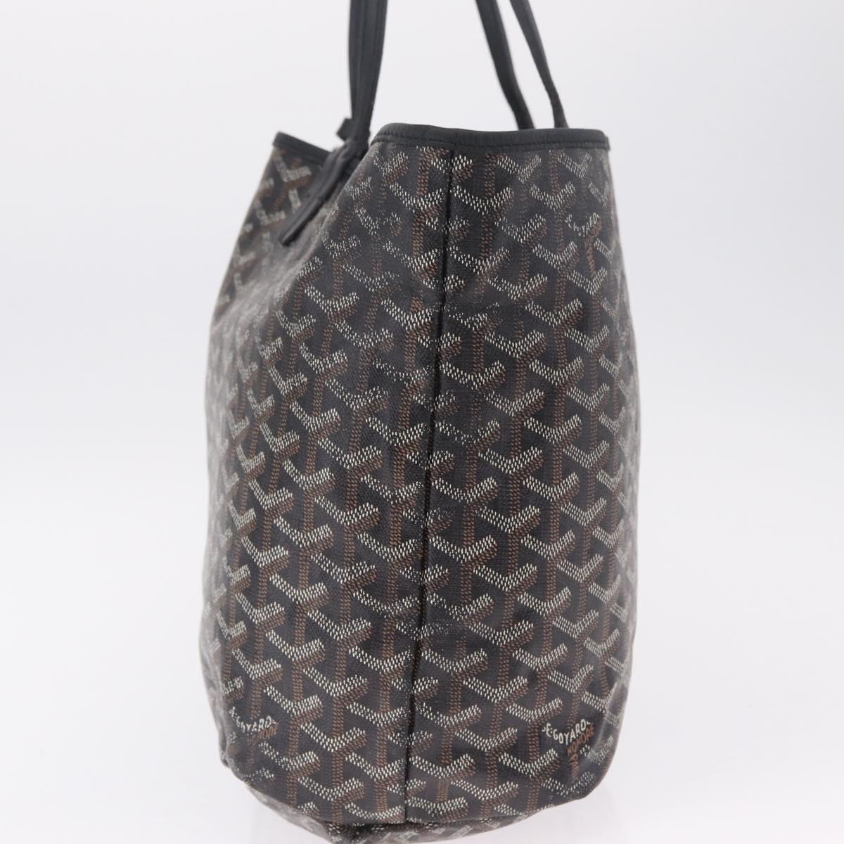 Goyard Herringbone Saint Louis PM Tote Bag PVC Black Silver Auth 215370