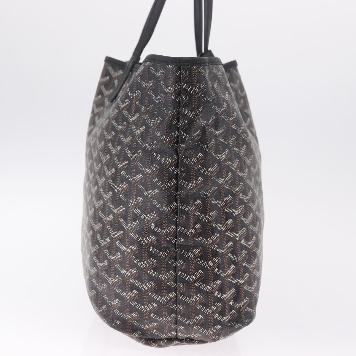 Goyard Herringbone Saint Louis PM Tote Bag PVC Black Silver Auth 215370