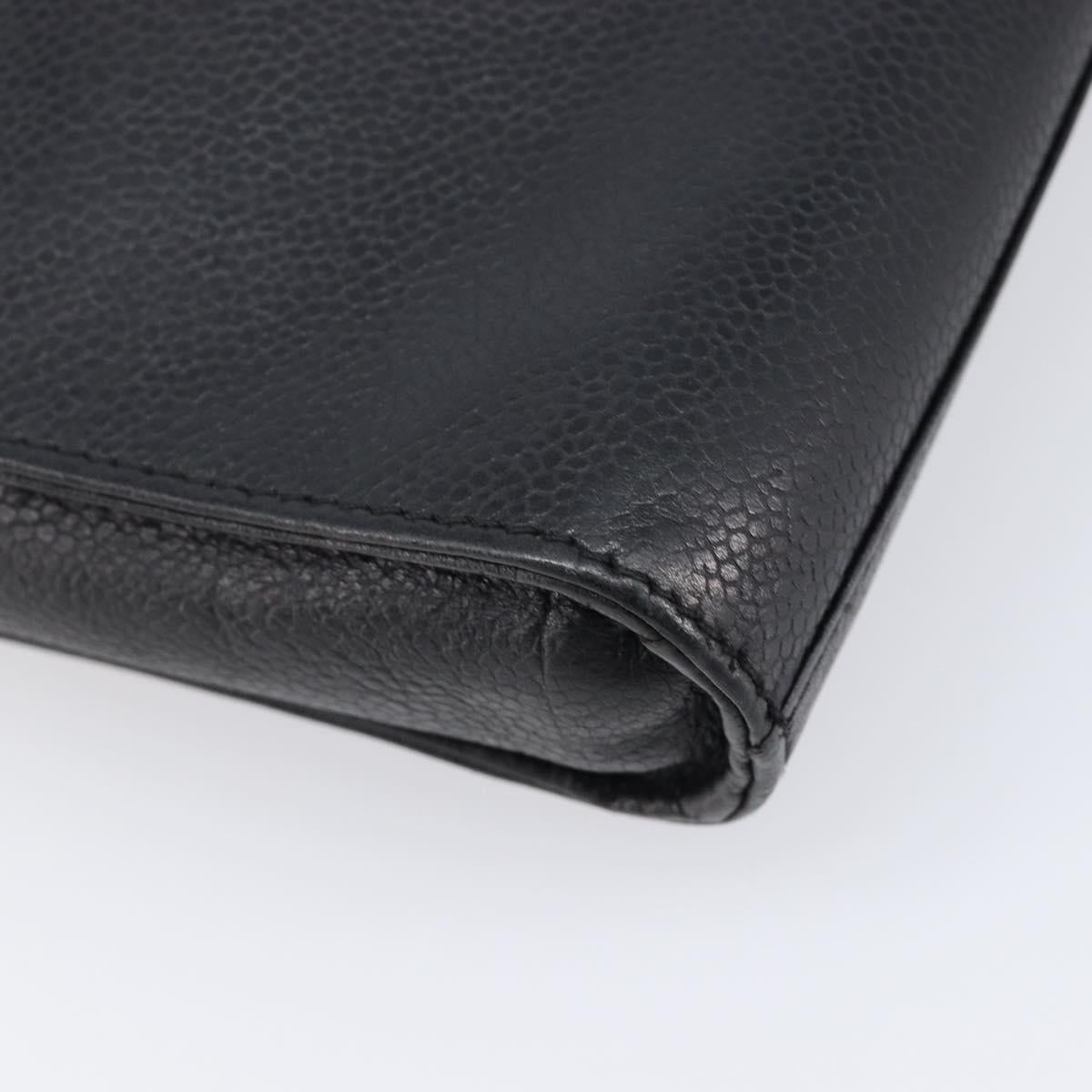 CHANEL Clutch Bag Caviar Skin Black Gold CC Auth 215372
