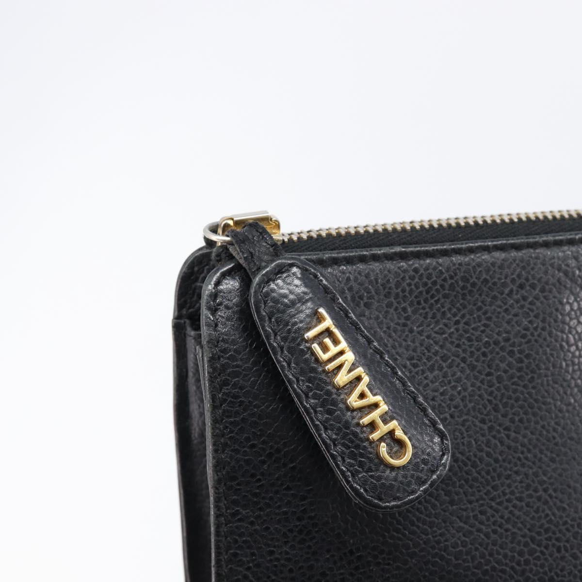 CHANEL Clutch Bag Caviar Skin Black Gold CC Auth 215372