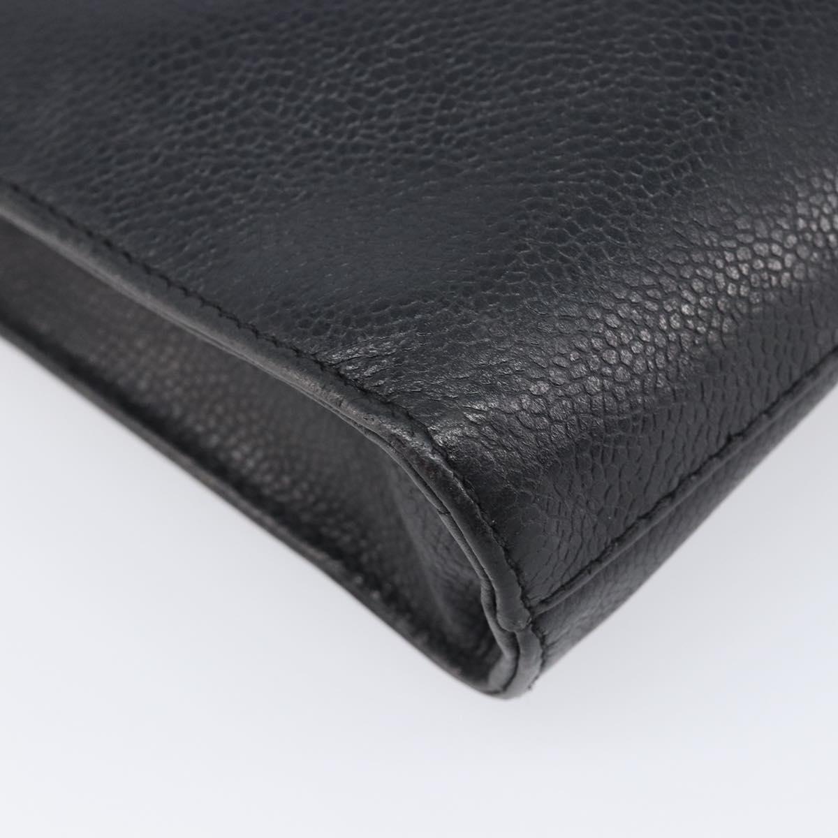 CHANEL Clutch Bag Caviar Skin Black Gold CC Auth 215372