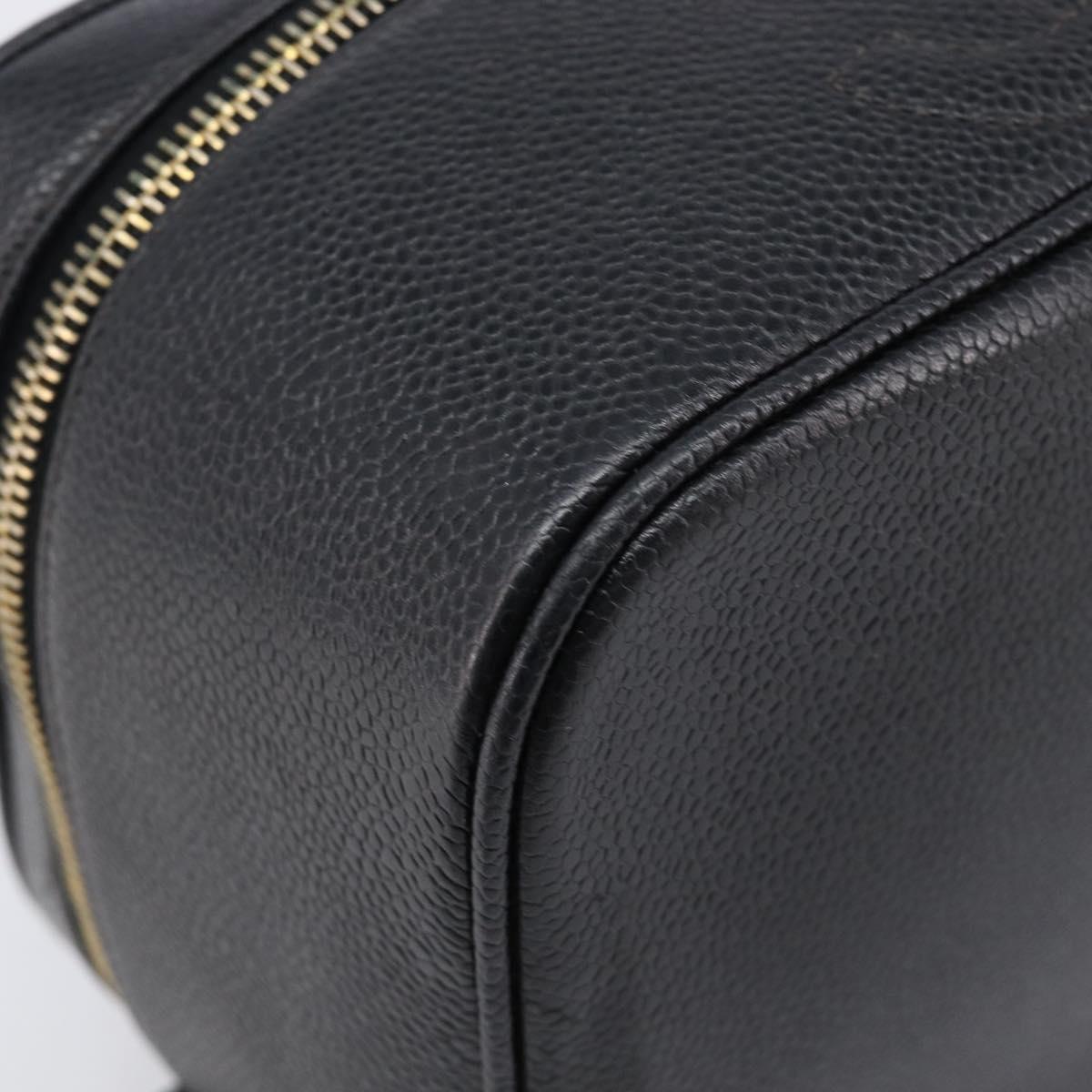 CHANEL Vanity Hand Bag Caviar Skin Black Gold CC Auth 215388