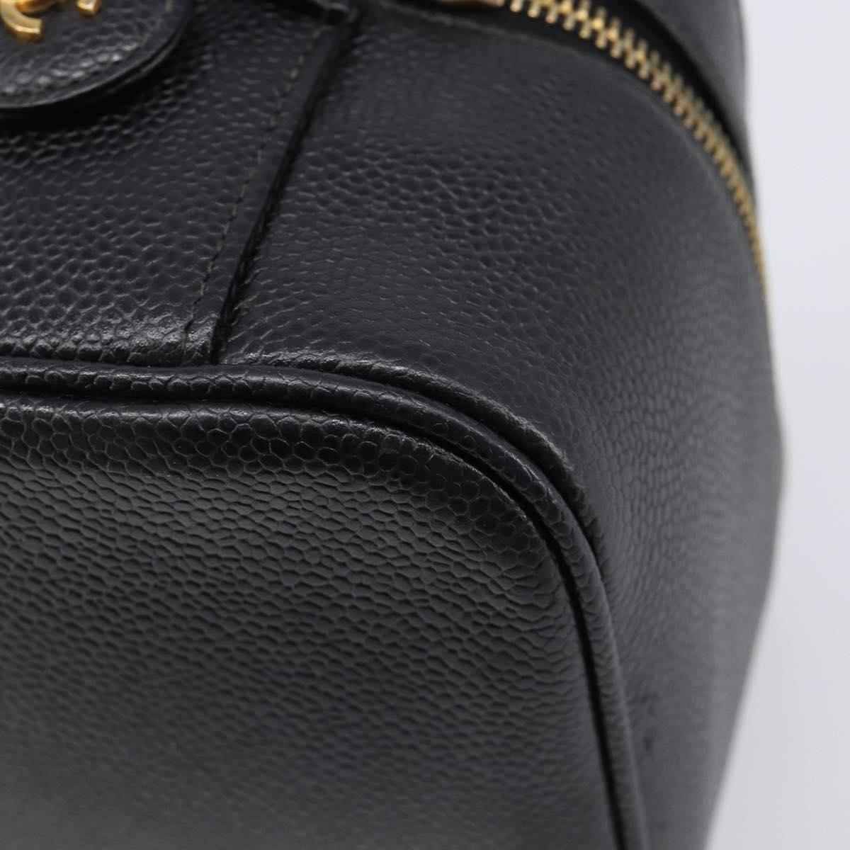 CHANEL Vanity Hand Bag Caviar Skin Black Gold CC Auth 215388