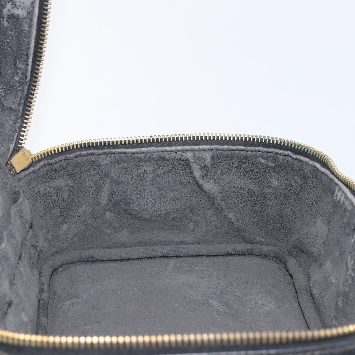 CHANEL Vanity Hand Bag Caviar Skin Black Gold CC Auth 215388