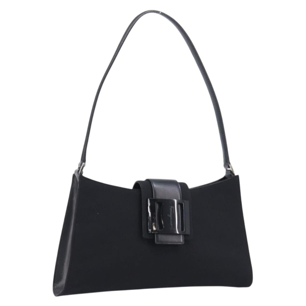 Salvatore Ferragamo Vala Shoulder Bag Canvas Black Silver Auth 215390A