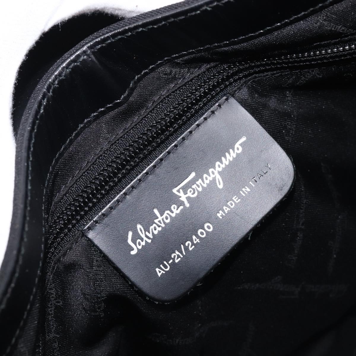 Salvatore Ferragamo Vala Shoulder Bag Canvas Black Silver Auth 215390A