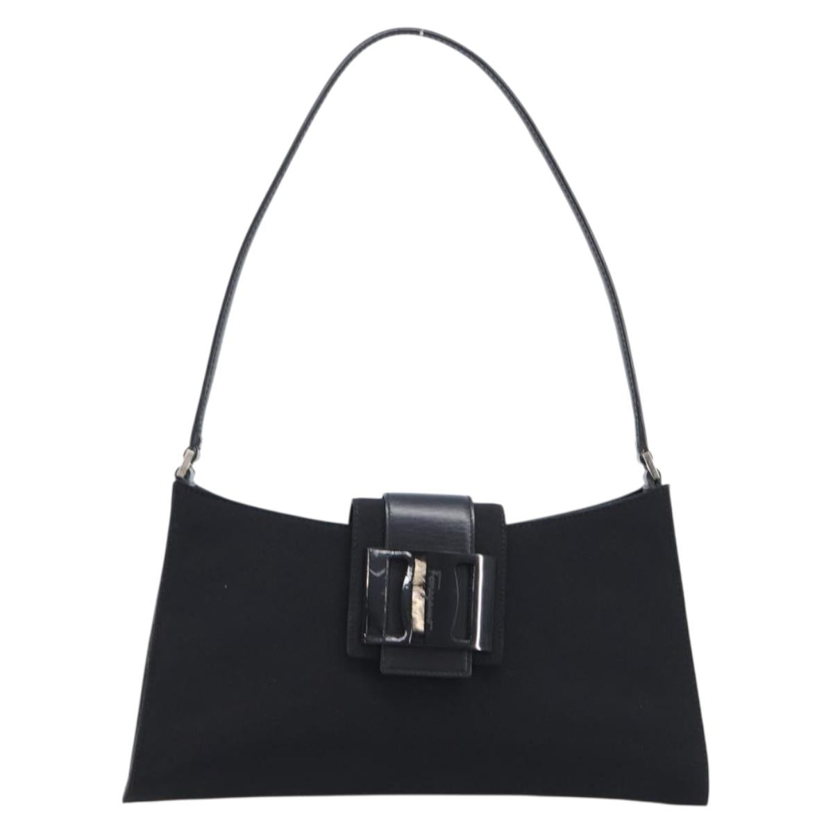 Salvatore Ferragamo Vala Shoulder Bag Canvas Black Silver Auth 215390A