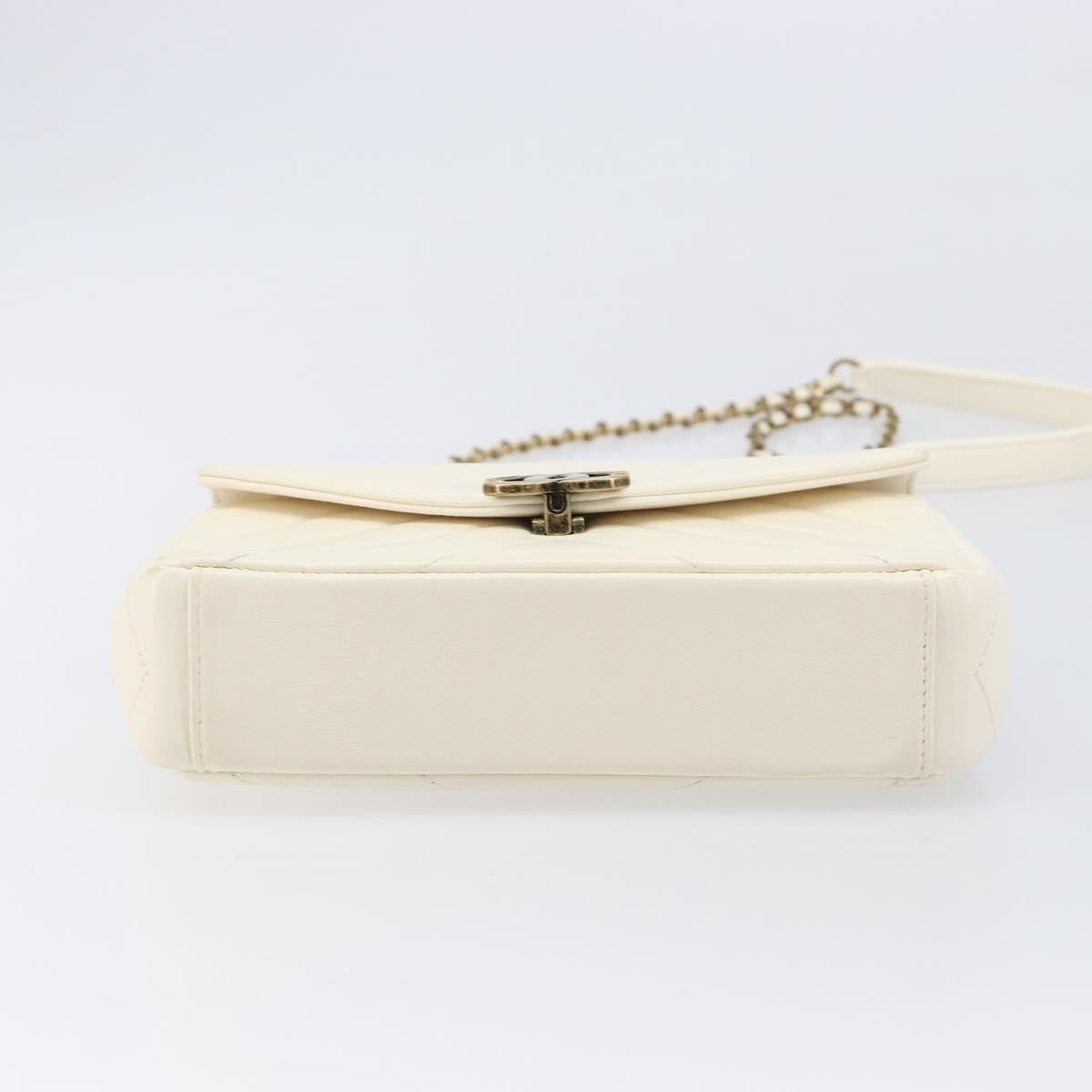 CHANEL Chain Shoulder Bag Lamb Skin Ivory CC Auth 215393V