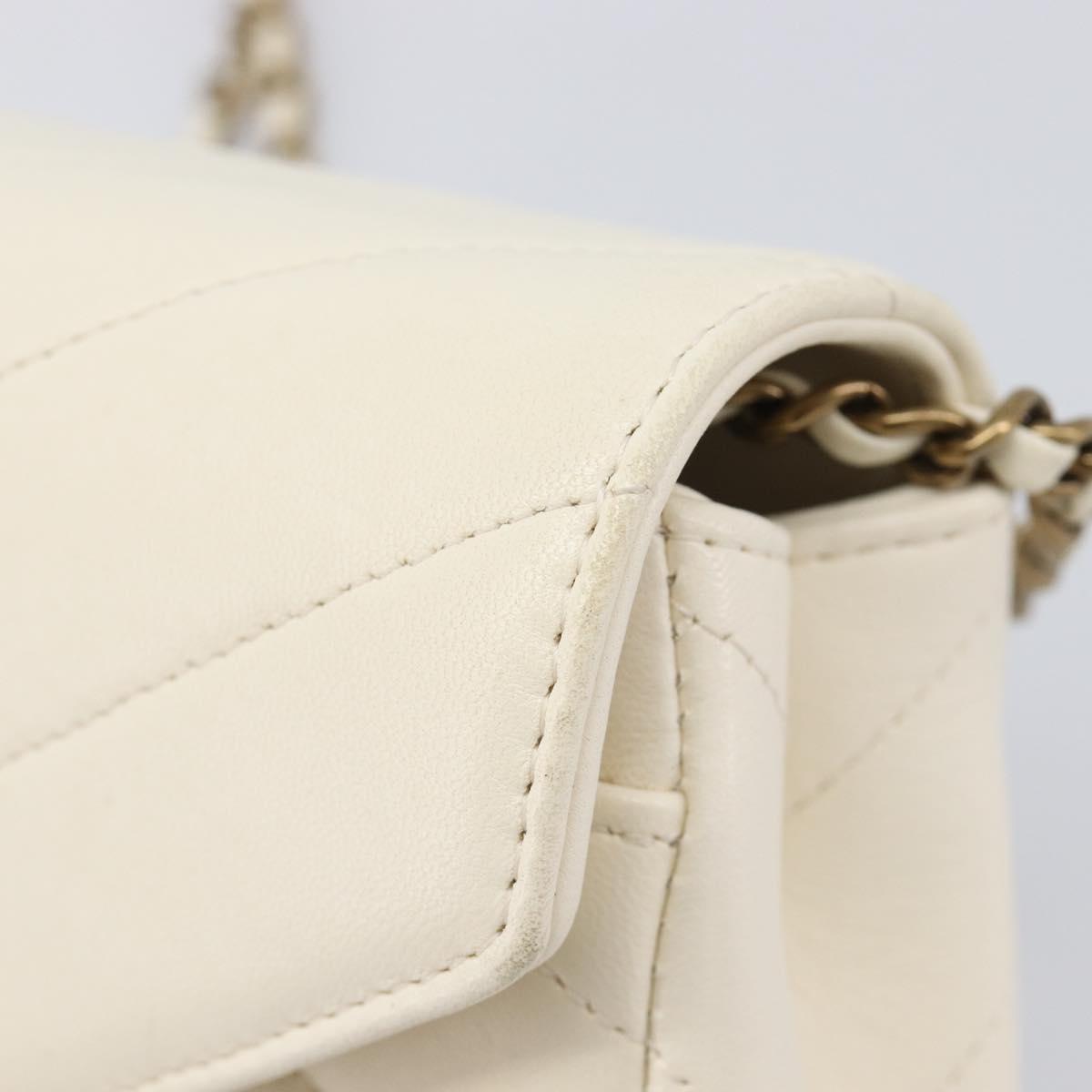CHANEL Chain Shoulder Bag Lamb Skin Ivory CC Auth 215393V