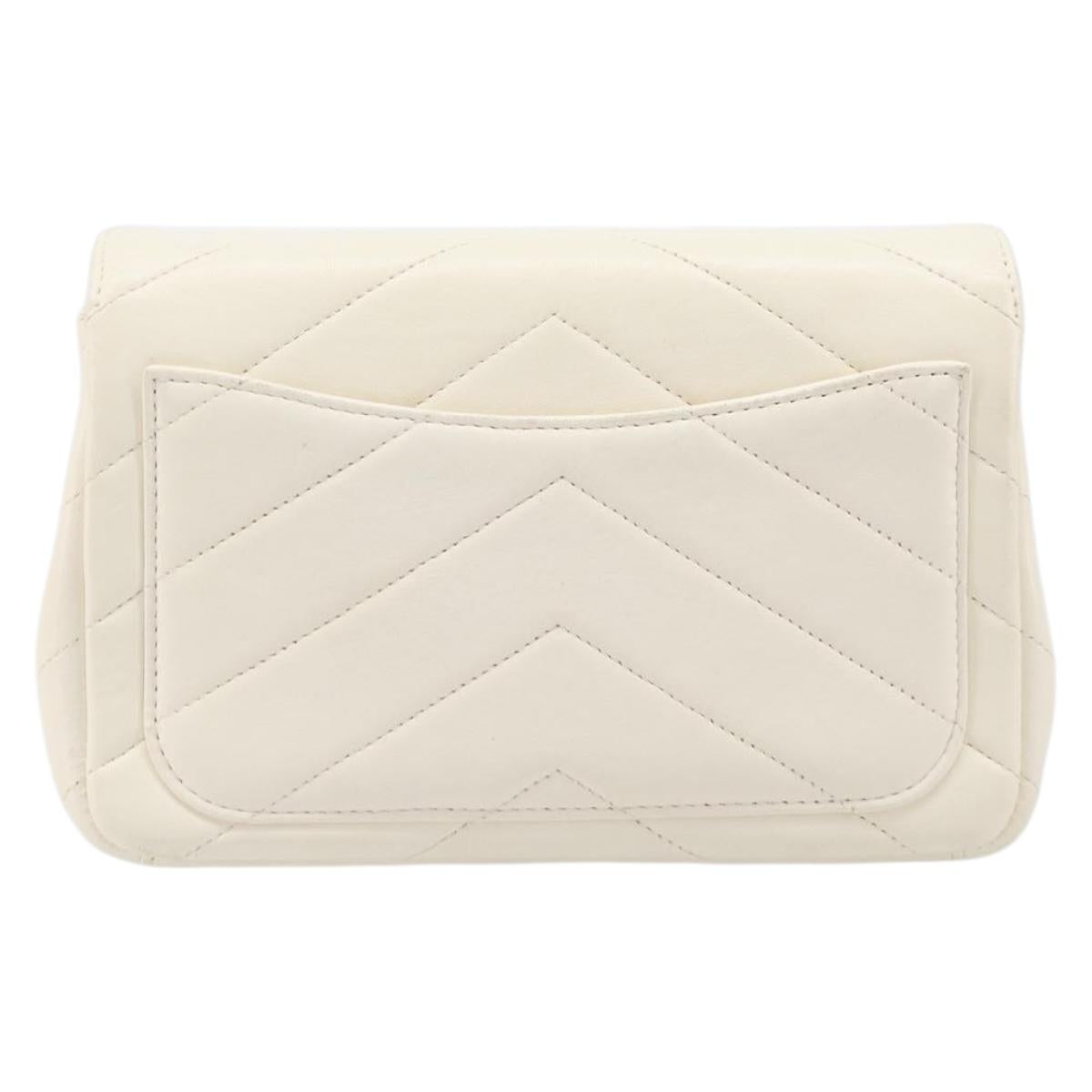 CHANEL Chain Shoulder Bag Lamb Skin Ivory CC Auth 215393V