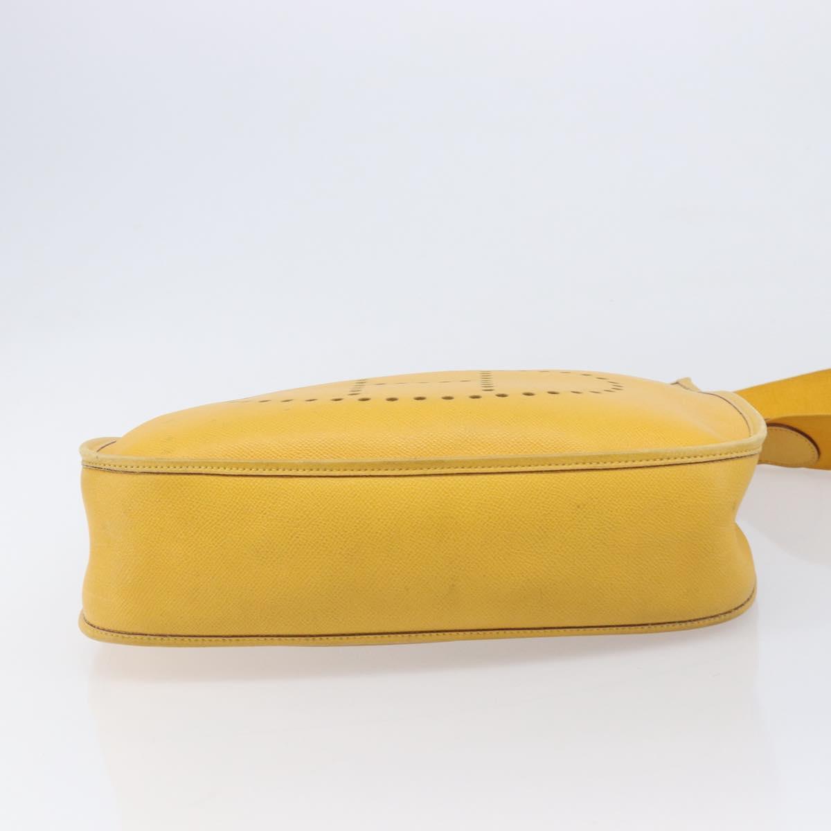 HERMES Evelyn 1PM Shoulder Bag Leather Yellow Silver Auth 215394A