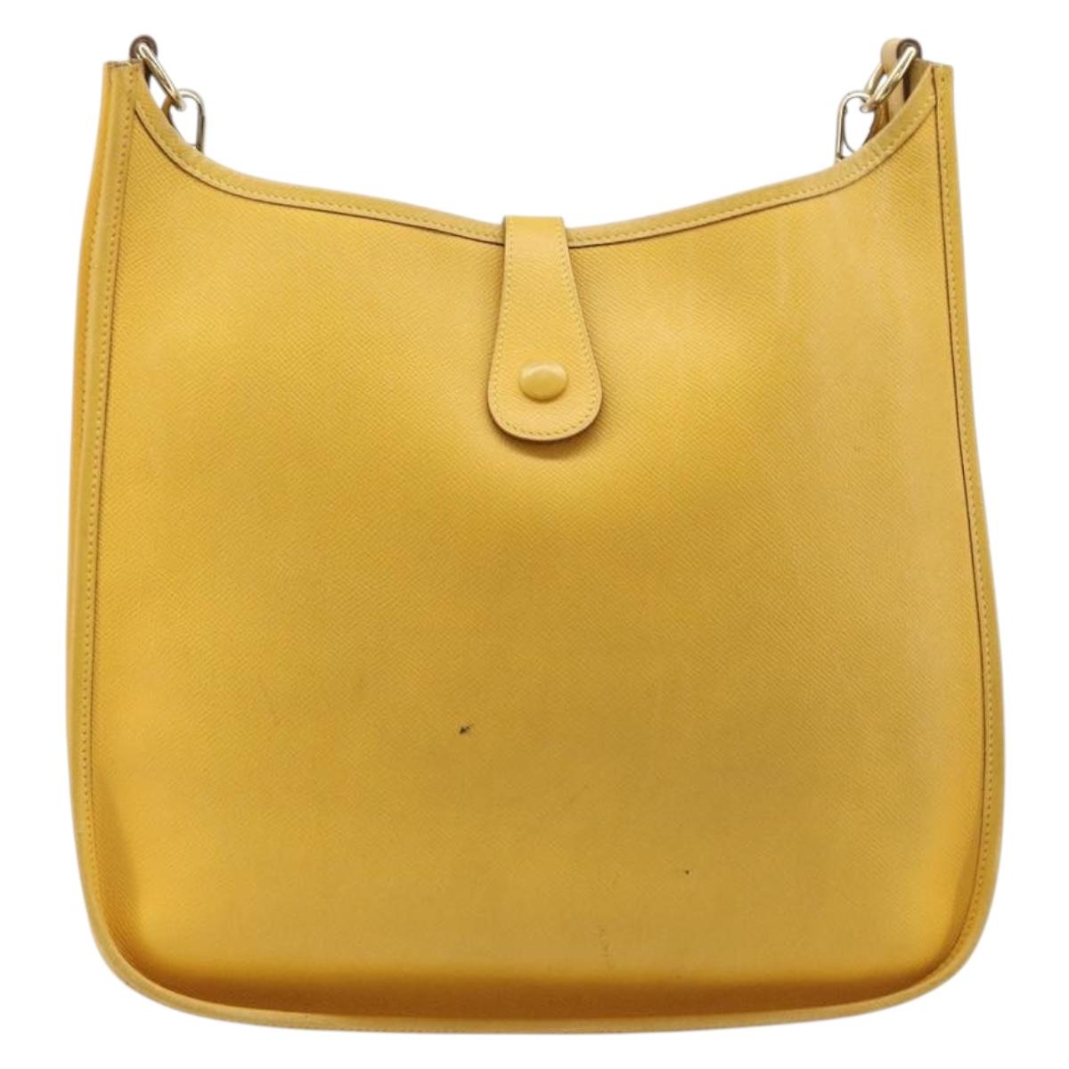 HERMES Evelyn 1PM Shoulder Bag Leather Yellow Silver Auth 215394A