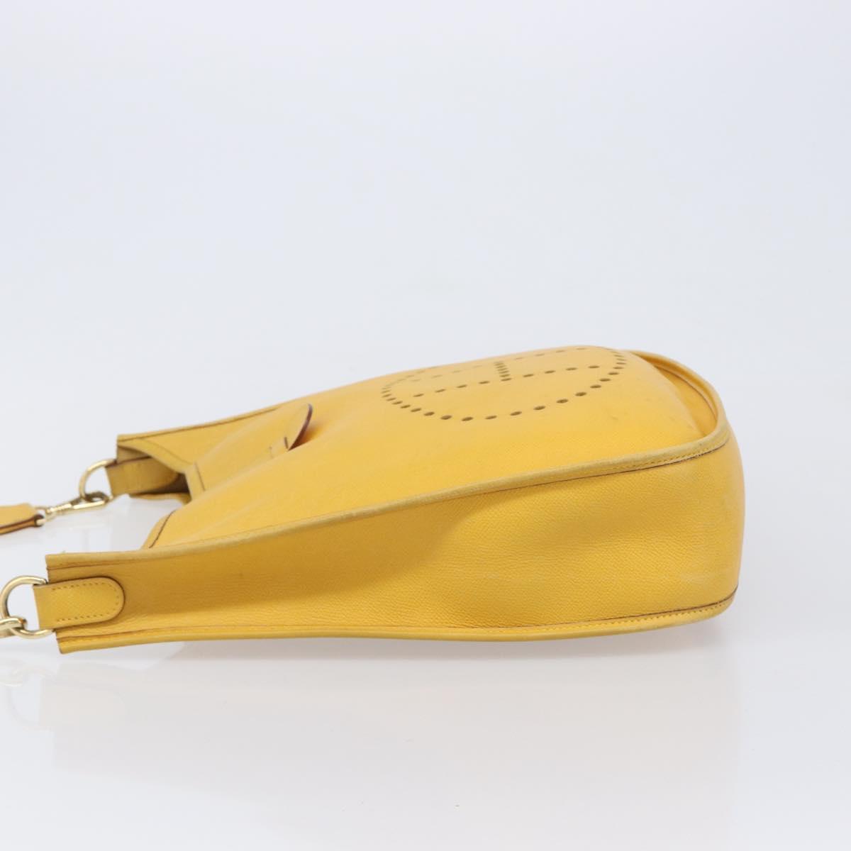 HERMES Evelyn 1PM Shoulder Bag Leather Yellow Silver Auth 215394A