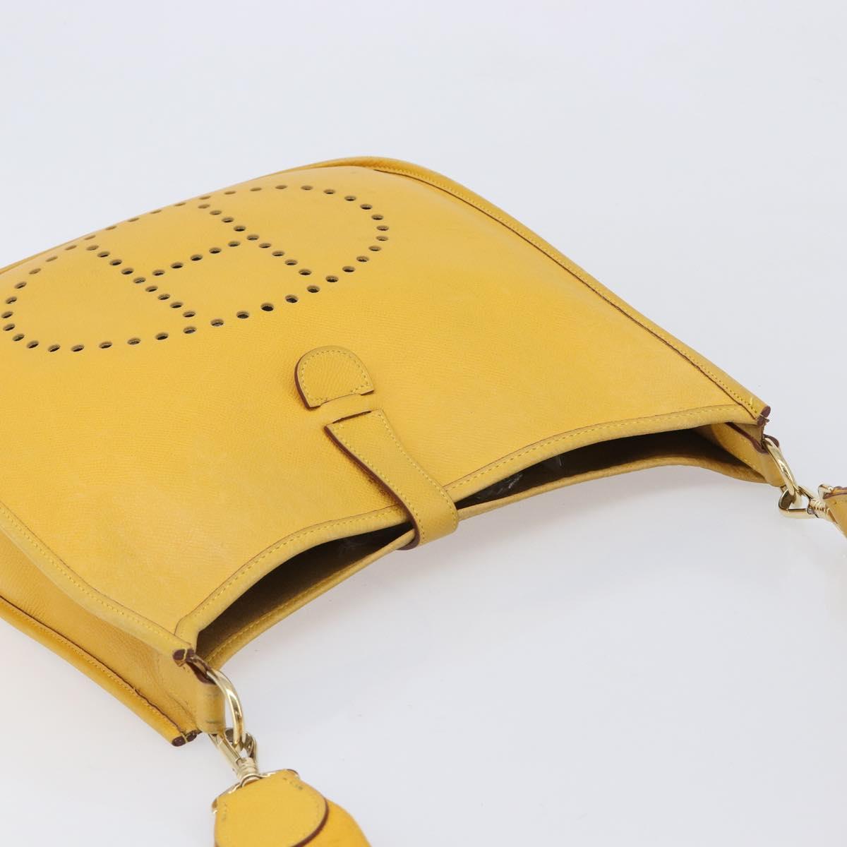 HERMES Evelyn 1PM Shoulder Bag Leather Yellow Silver Auth 215394A