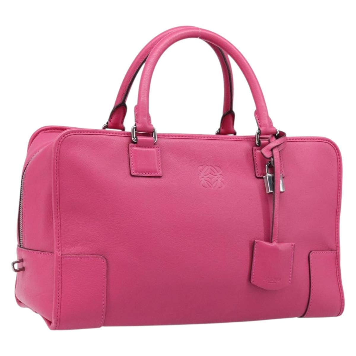 LOEWE Amazona 36 Hand Bag Leather Pink Silver Auth 215397A
