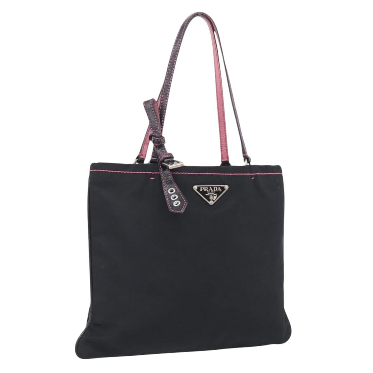 PRADA Hand Bag Nylon Black Silver Auth 215399A