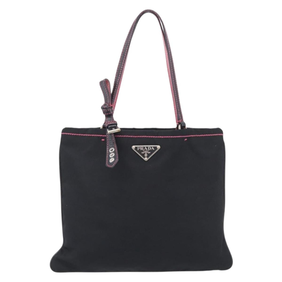 PRADA Hand Bag Nylon Black Silver Auth 215399A
