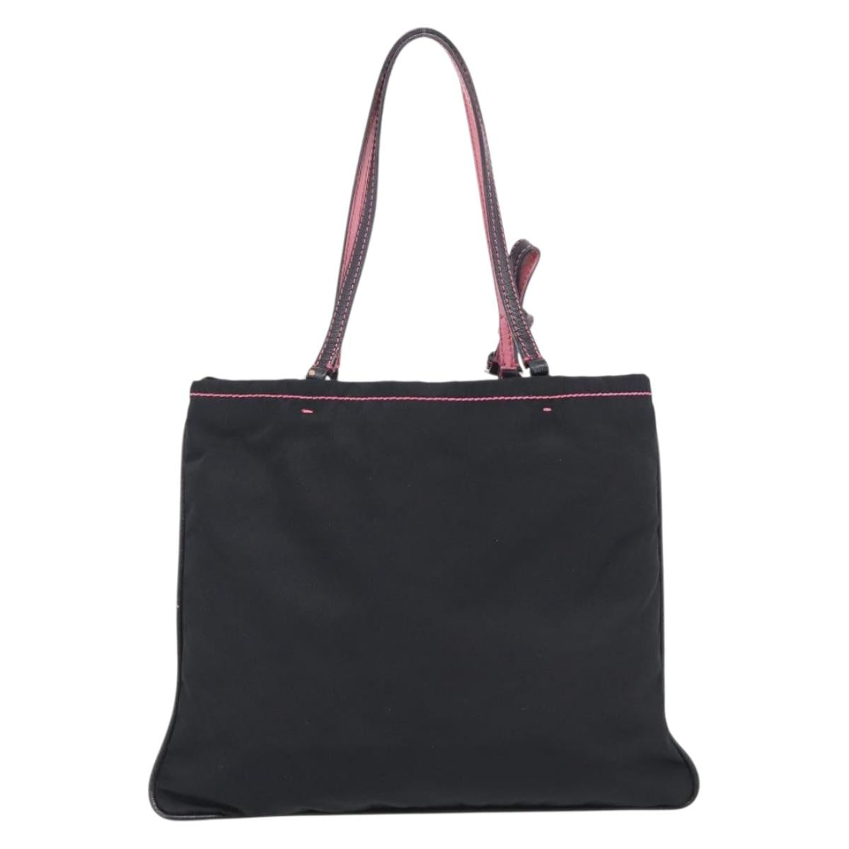 PRADA Hand Bag Nylon Black Silver Auth 215399A