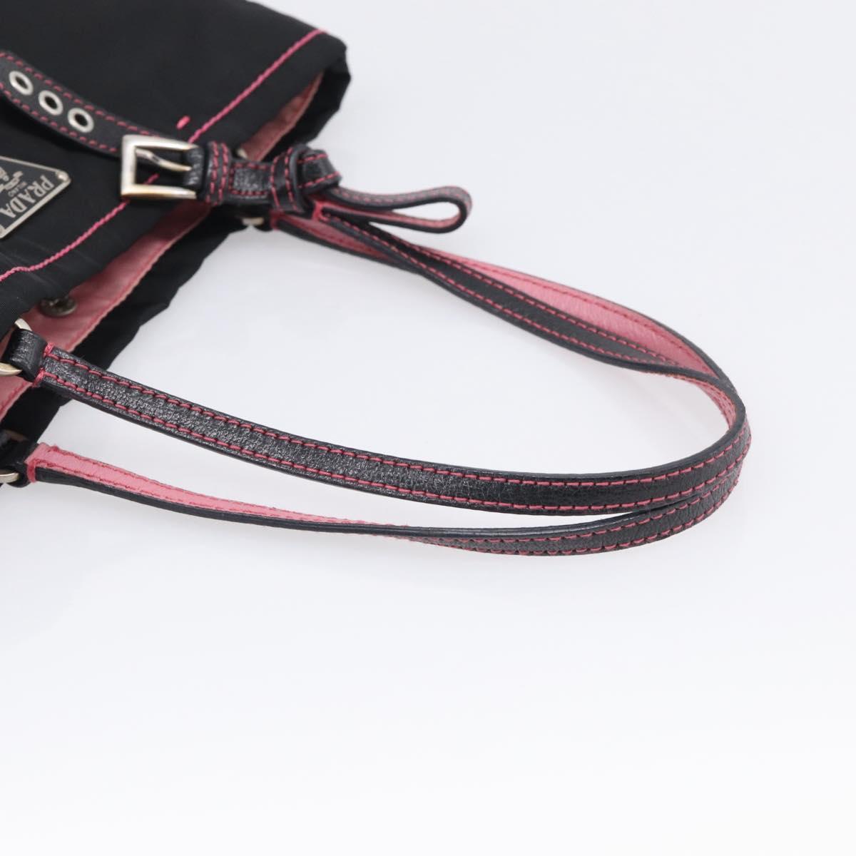 PRADA Hand Bag Nylon Black Silver Auth 215399A