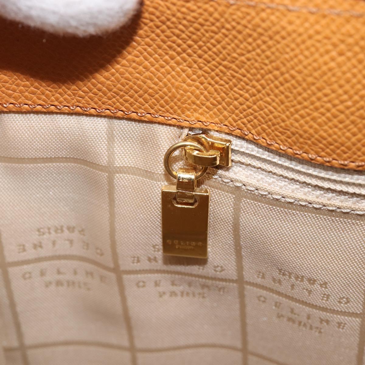 CELINE Hand Bag Leather 2way Beige Gold Auth 215400