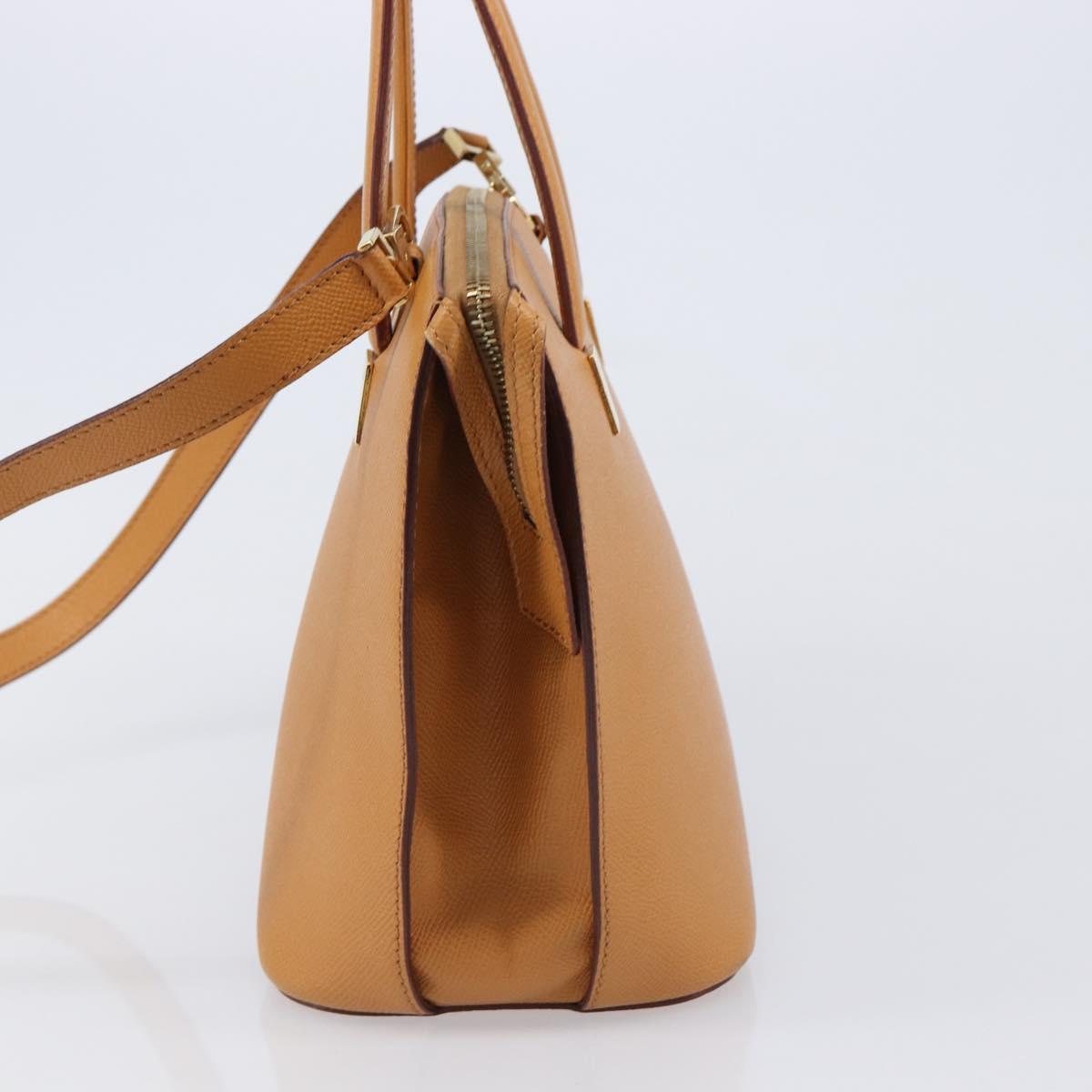 CELINE Hand Bag Leather 2way Beige Gold Auth 215400