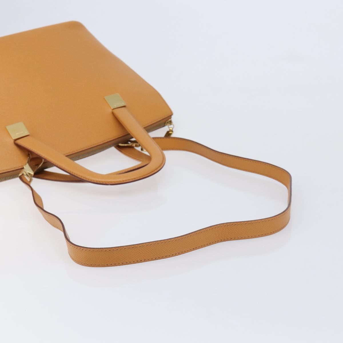 CELINE Hand Bag Leather 2way Beige Gold Auth 215400
