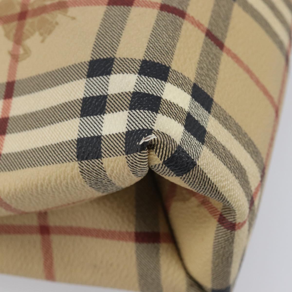 BURBERRY Nova Check Hand Bag PVC Beige Gold Auth 215413