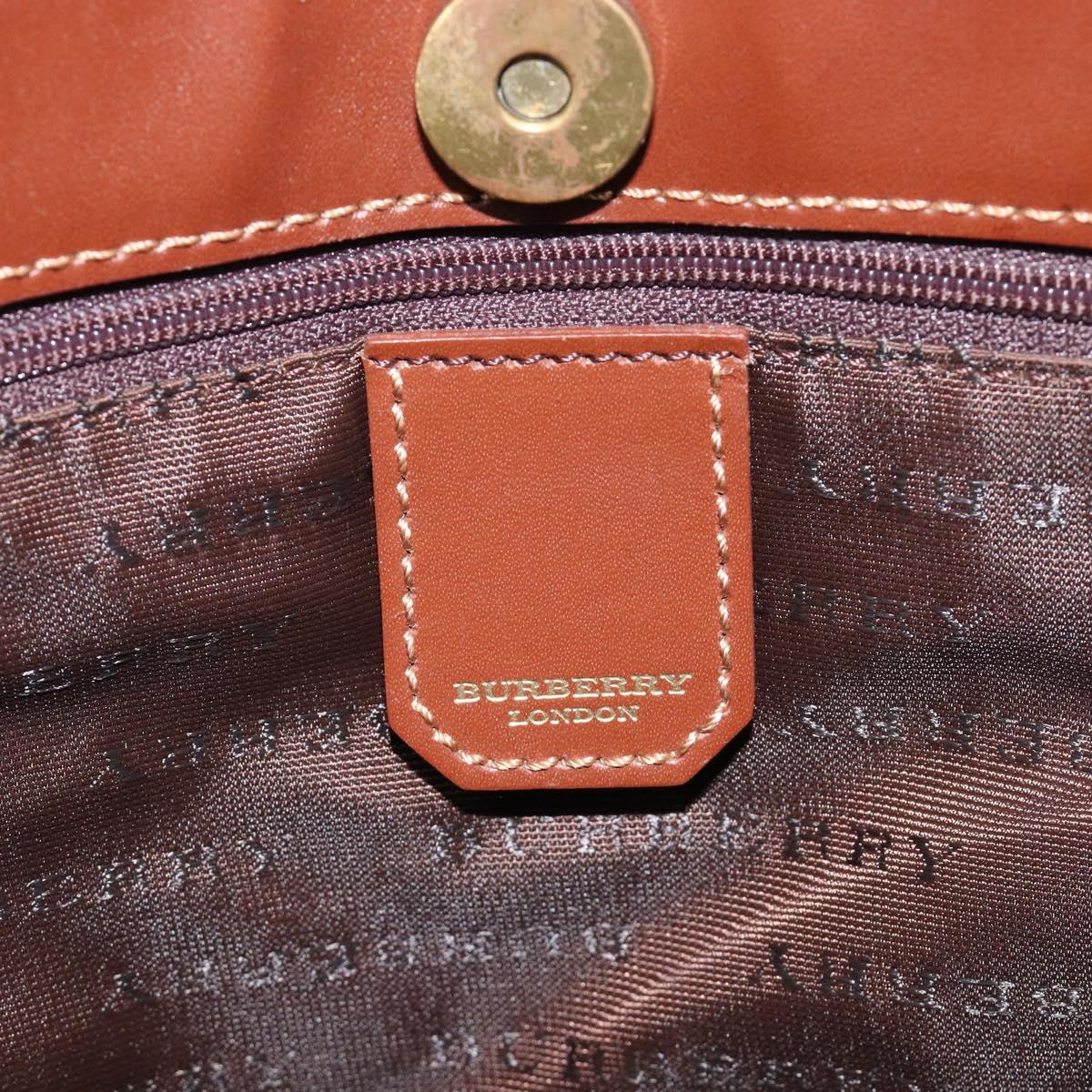 BURBERRY Nova Check Hand Bag PVC Beige Gold Auth 215413