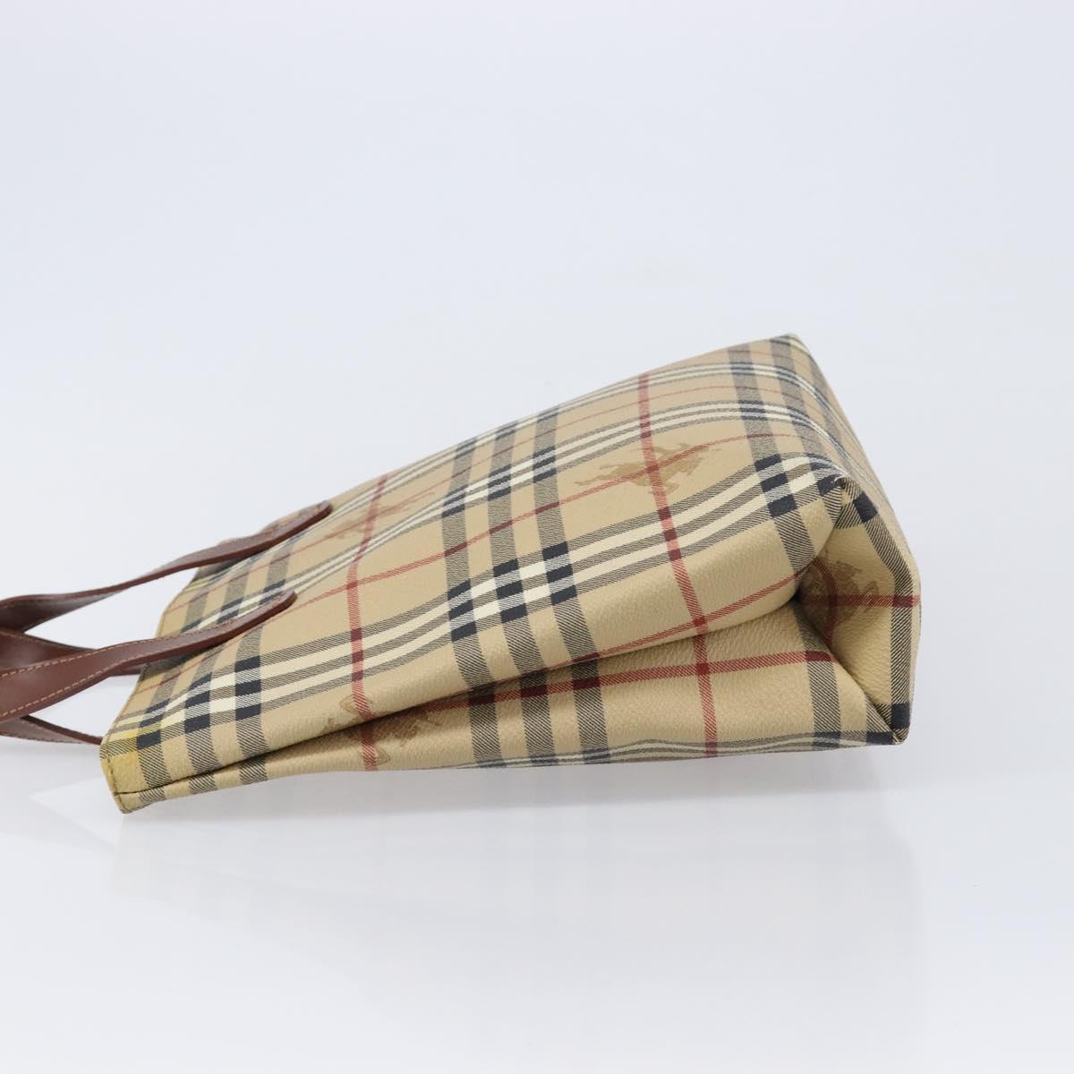 BURBERRY Nova Check Hand Bag PVC Beige Gold Auth 215413