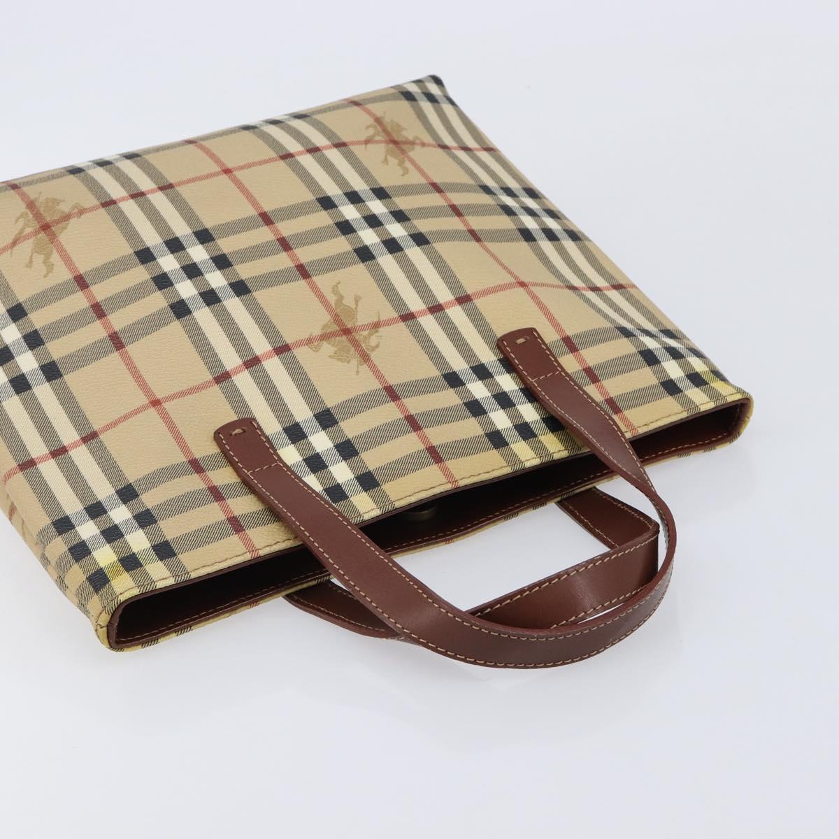 BURBERRY Nova Check Hand Bag PVC Beige Gold Auth 215413