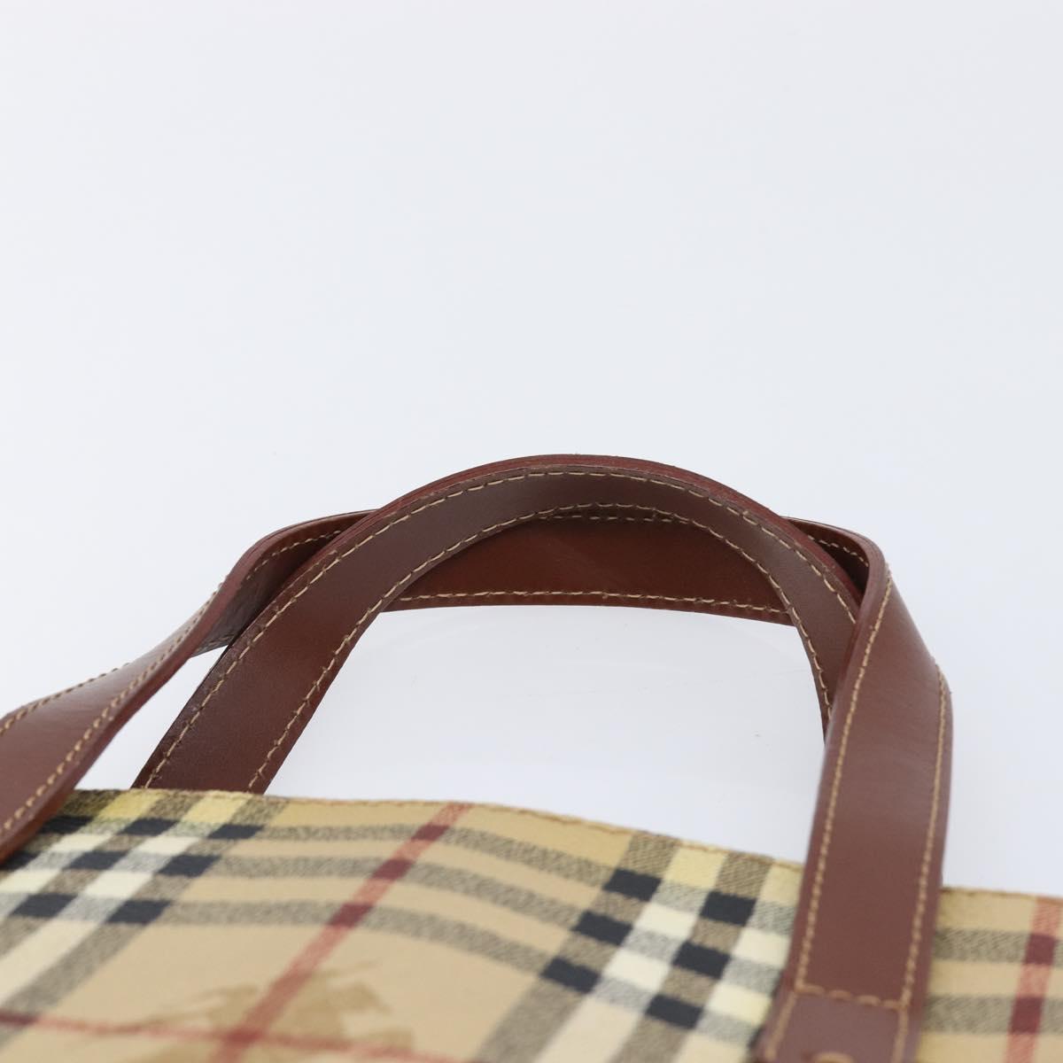 BURBERRY Nova Check Hand Bag PVC Beige Gold Auth 215413