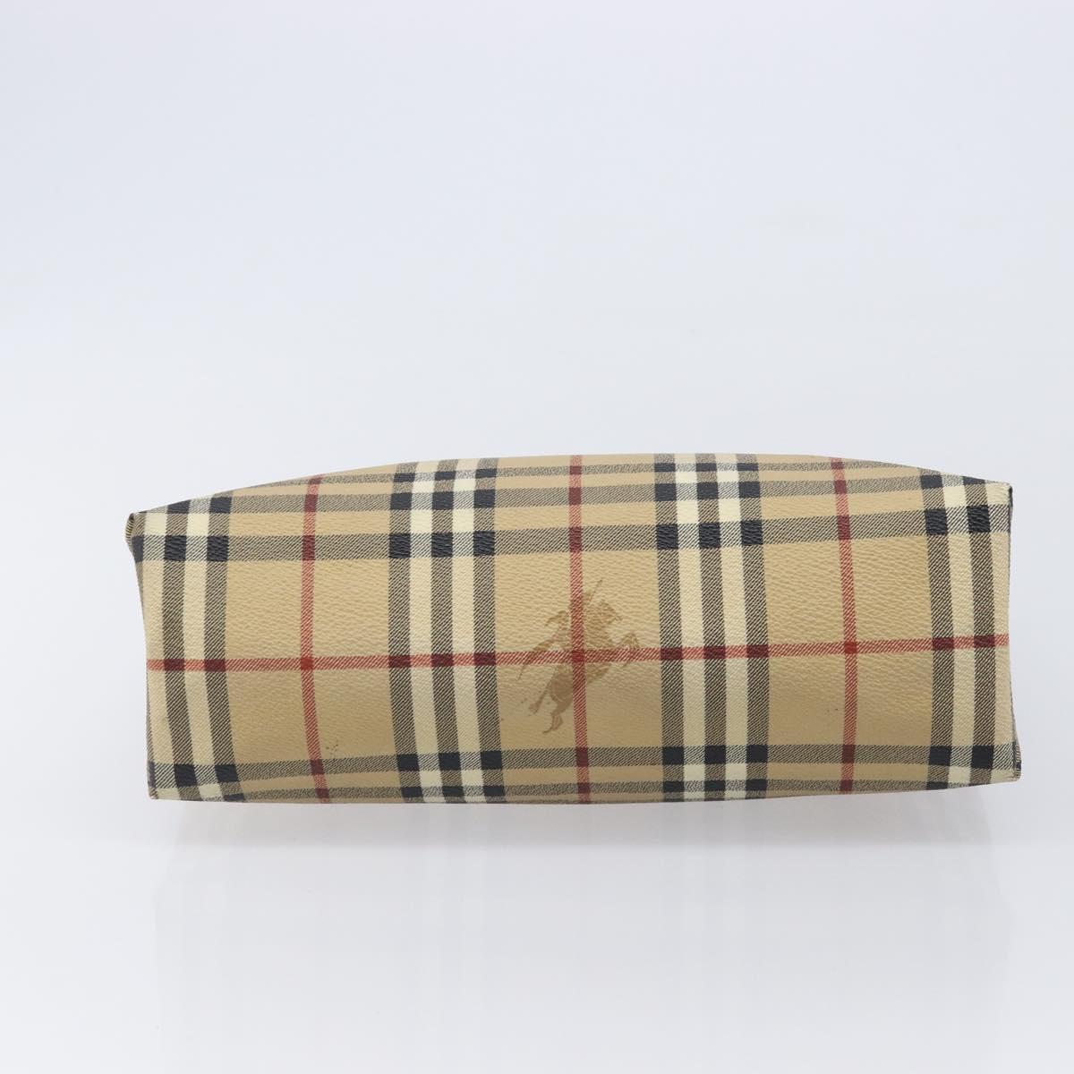 BURBERRY Nova Check Hand Bag PVC Beige Gold Auth 215413