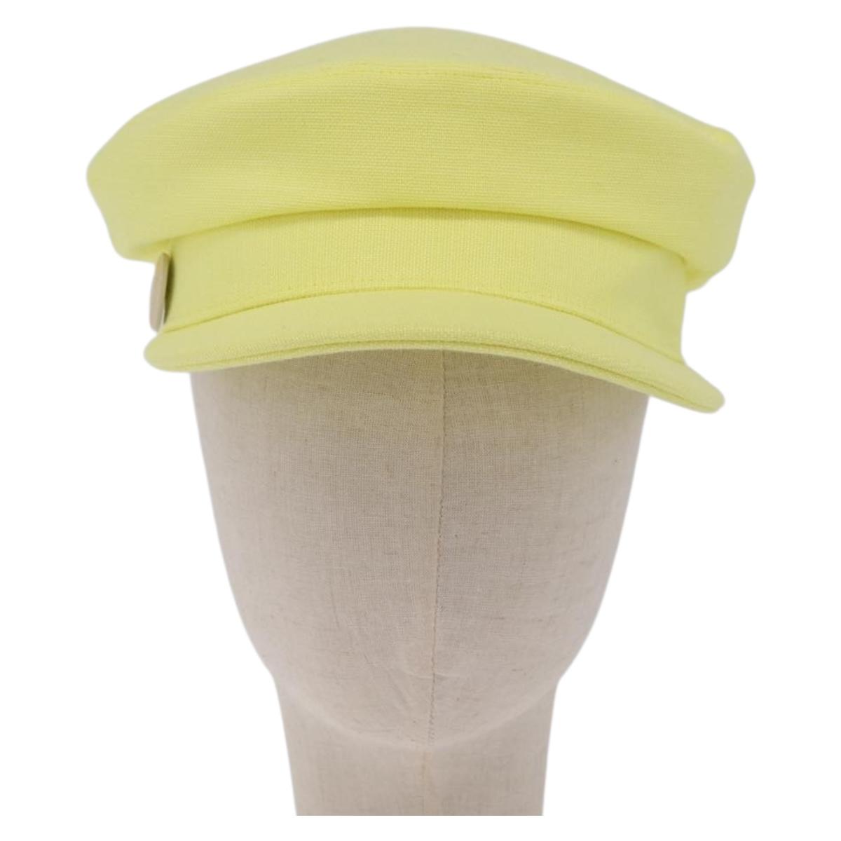 HERMES Casquette Hat Canvas Yellow Auth 215416M