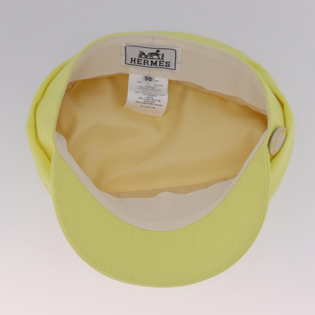HERMES Casquette Hat Canvas Yellow Auth 215416M