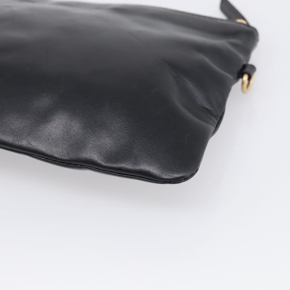 CHANEL COCO Mark Pouch Leather Black Gold CC Auth 215419A