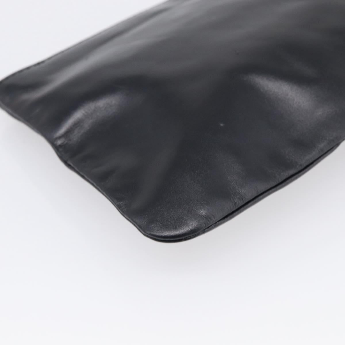 CHANEL COCO Mark Pouch Leather Black Gold CC Auth 215419A