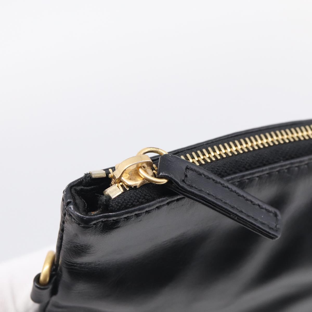 CHANEL COCO Mark Pouch Leather Black Gold CC Auth 215419A