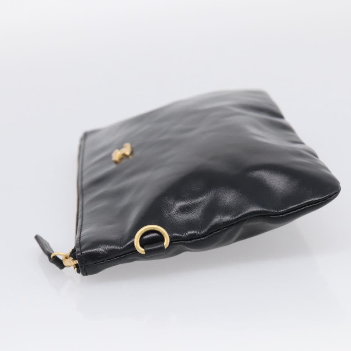 CHANEL COCO Mark Pouch Leather Black Gold CC Auth 215419A