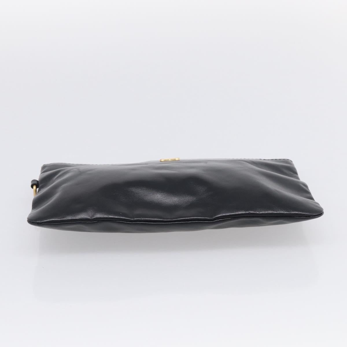 CHANEL COCO Mark Pouch Leather Black Gold CC Auth 215419A