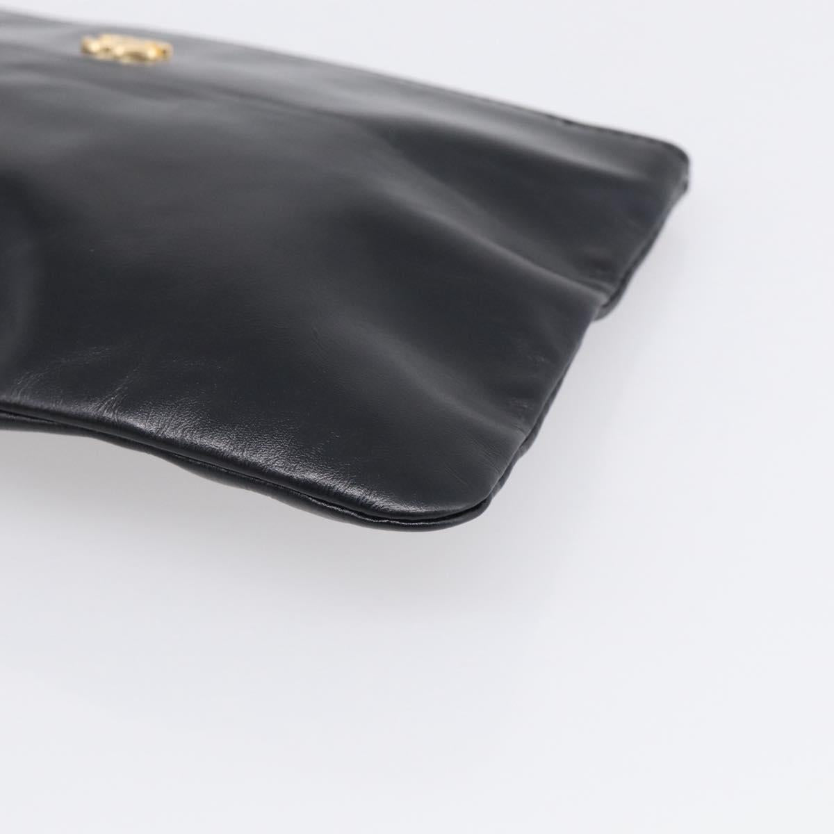 CHANEL COCO Mark Pouch Leather Black Gold CC Auth 215419A