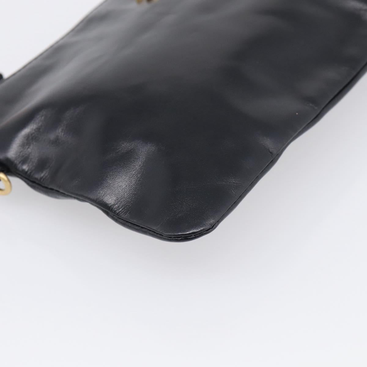 CHANEL COCO Mark Pouch Leather Black Gold CC Auth 215419A