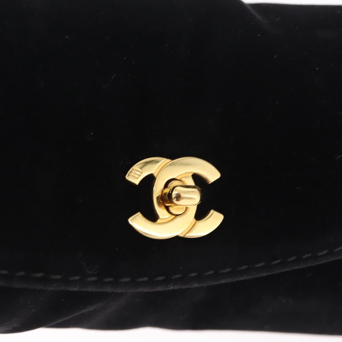CHANEL Cosmetic Pouch Velor Black Gold CC Auth 215421A