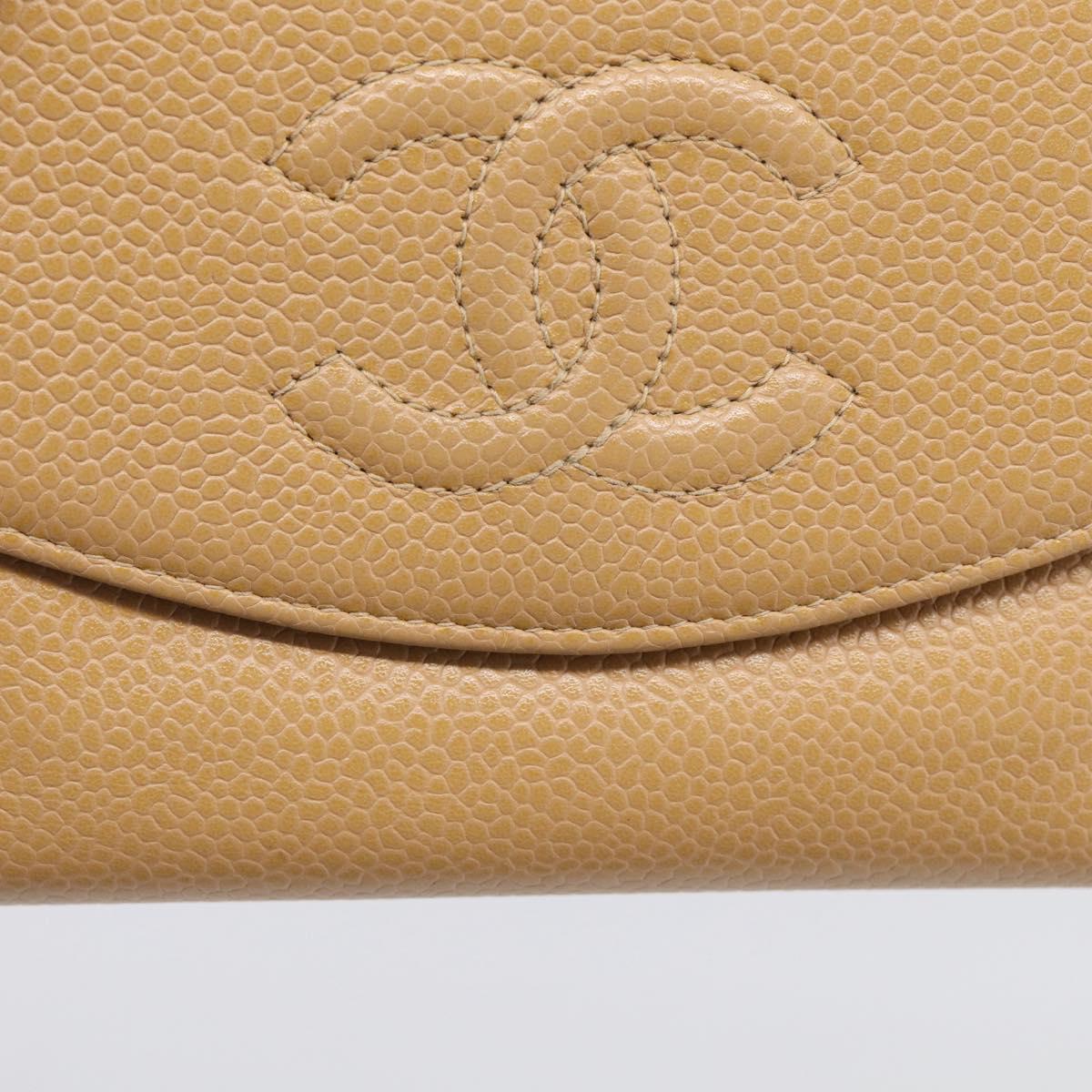 CHANEL Wallet Caviar Skin Beige Gold CC Auth 215436