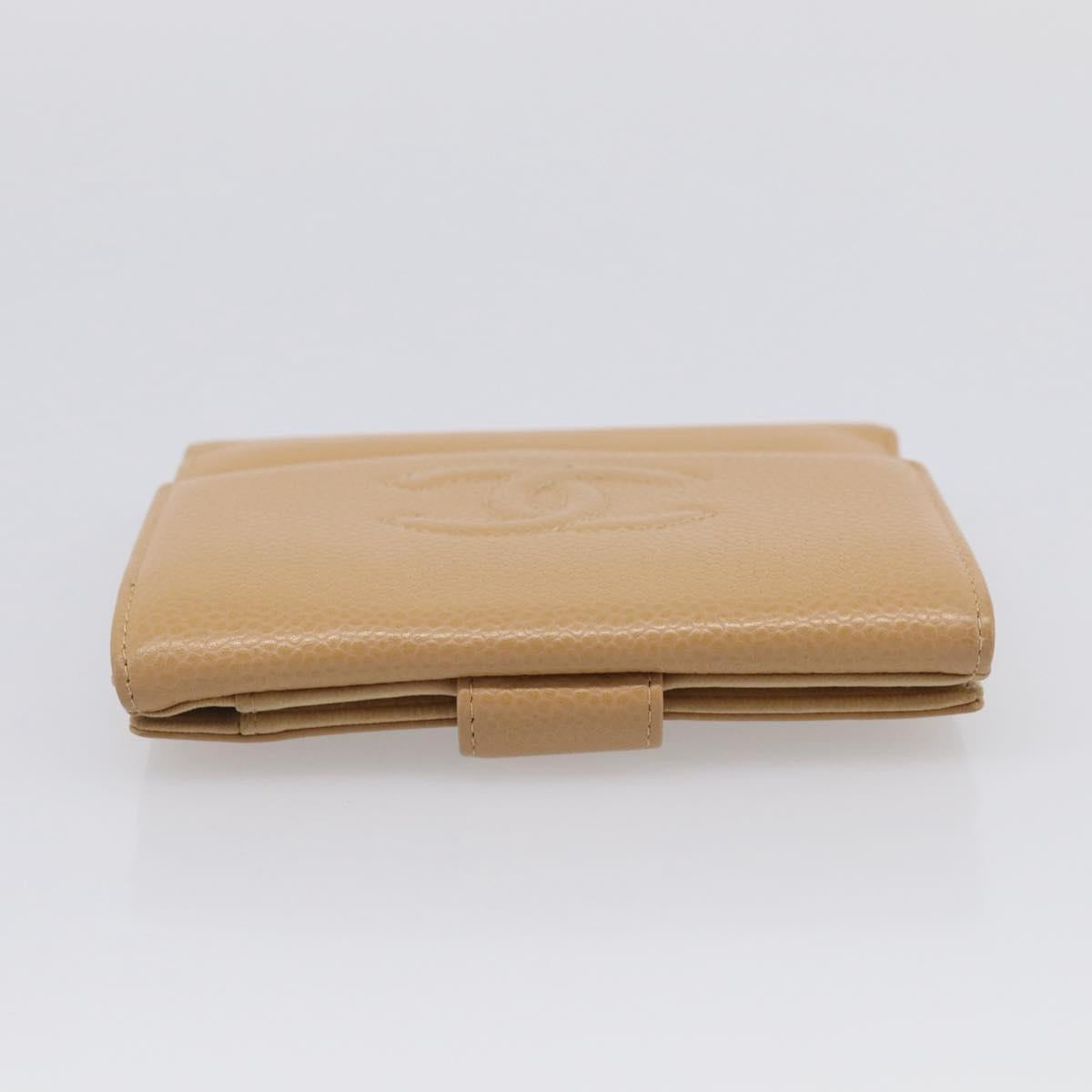 CHANEL Wallet Caviar Skin Beige Gold CC Auth 215436