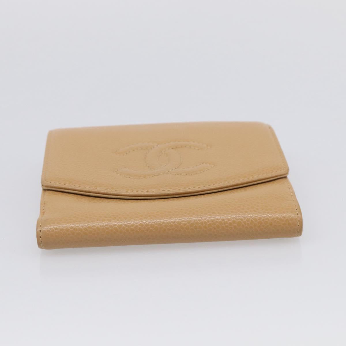 CHANEL Wallet Caviar Skin Beige Gold CC Auth 215436