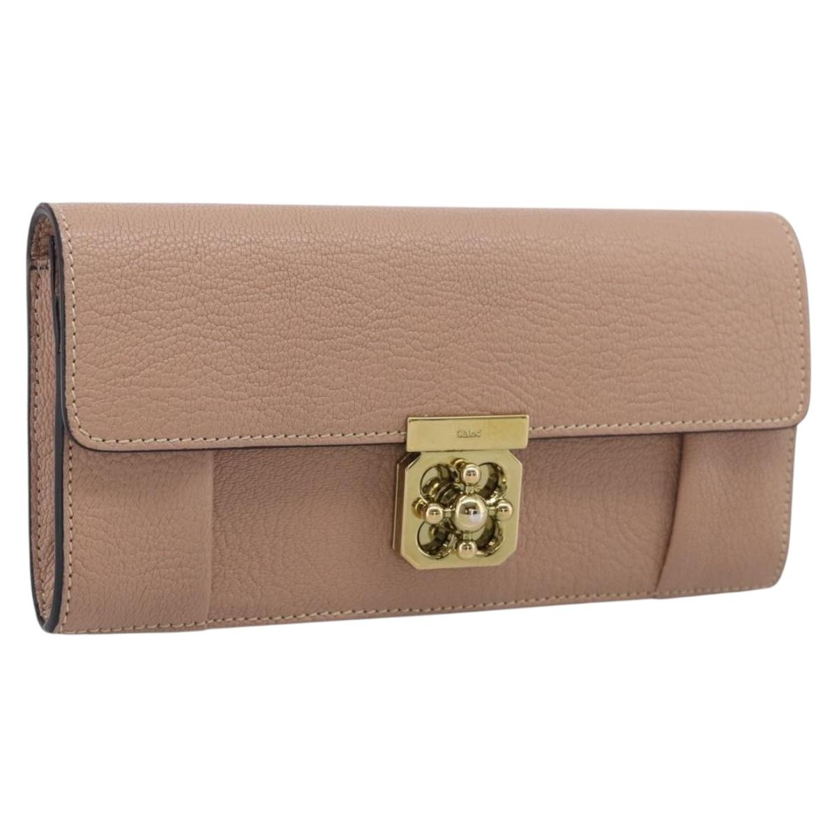Chloe Elsie Long Wallet Leather Pink Gold Auth 215437A