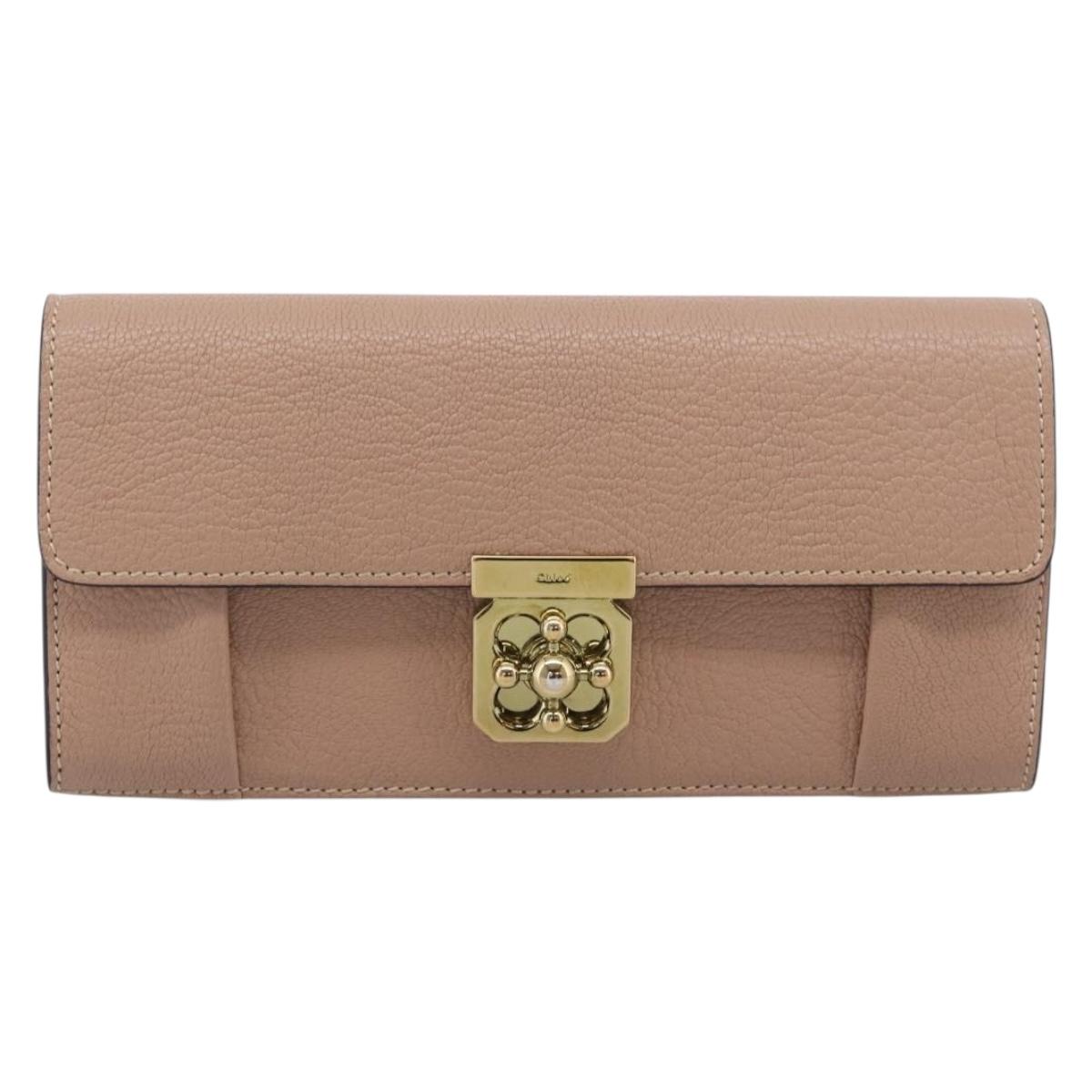 Chloe Elsie Long Wallet Leather Pink Gold Auth 215437A