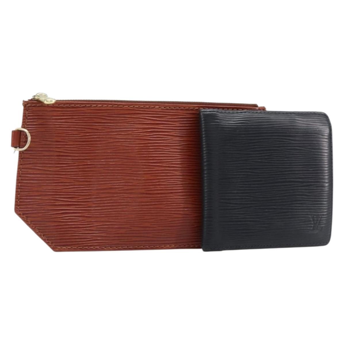 LOUIS VUITTON Epi Pouch 2 Set Black Brown LV Auth 215438