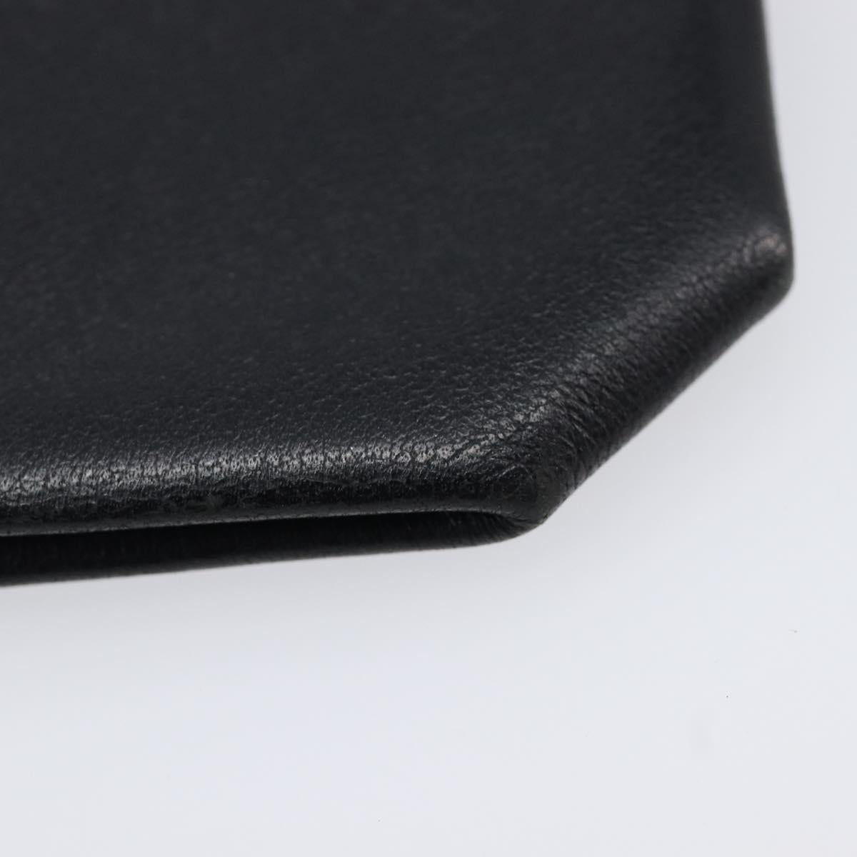 HERMES Revan Cattle Coin Purse Leather Black Silver Auth 215443A